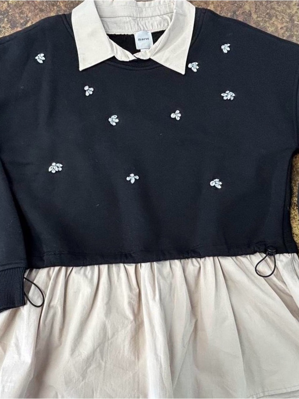 Maeve Black Pullover with Cream Attached Shirt Collar